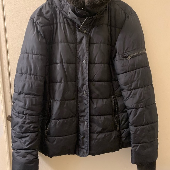 S13/NYC Mercer Puffer Coat with retractable Hood and Fur Trim Black Medium - Picture 3 of 14